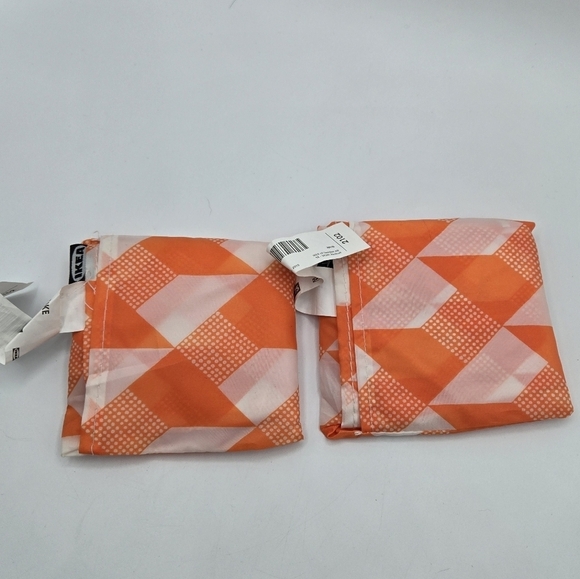 Ikea Skynke shopping tote bag Orange White Geometric Pattern 2 Pack - Picture 5 of 7